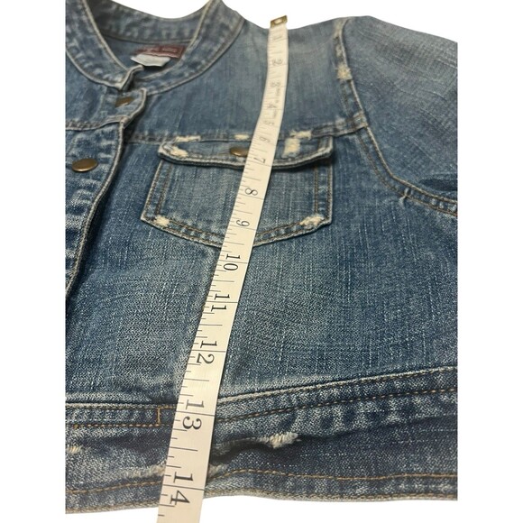 Angel Kiss Cropped Denim Jacket Y2K Distressed Juniors L Fall Layering - Picture 6 of 10